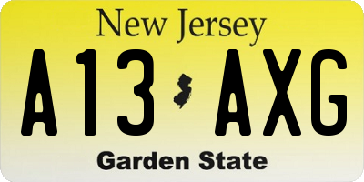 NJ license plate A13AXG