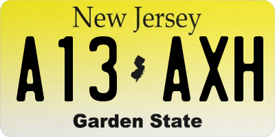 NJ license plate A13AXH