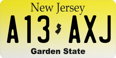 NJ license plate A13AXJ
