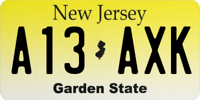 NJ license plate A13AXK