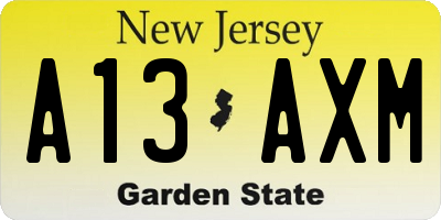 NJ license plate A13AXM