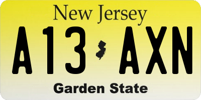 NJ license plate A13AXN