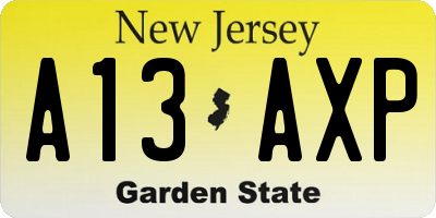 NJ license plate A13AXP