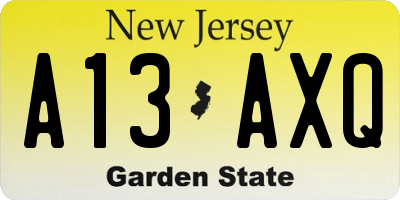 NJ license plate A13AXQ
