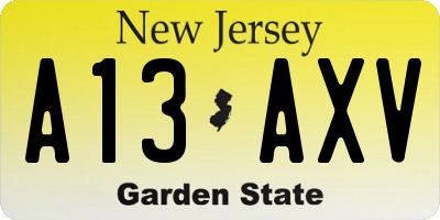 NJ license plate A13AXV