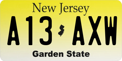 NJ license plate A13AXW