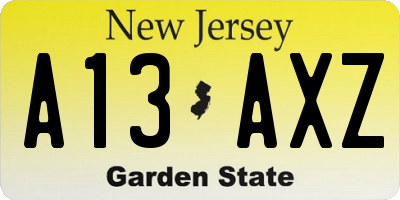 NJ license plate A13AXZ