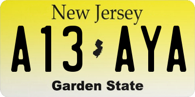 NJ license plate A13AYA