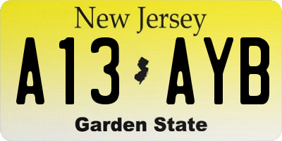 NJ license plate A13AYB