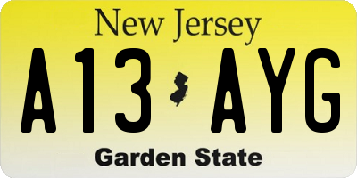 NJ license plate A13AYG