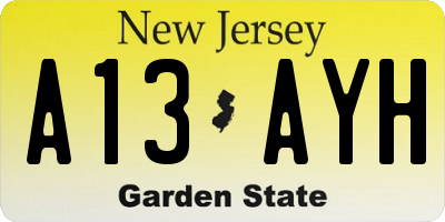 NJ license plate A13AYH