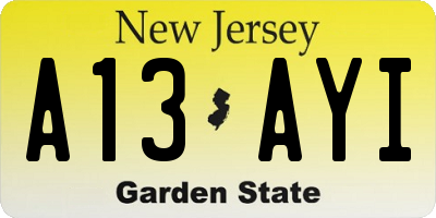 NJ license plate A13AYI