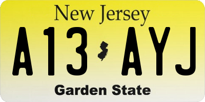 NJ license plate A13AYJ