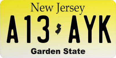 NJ license plate A13AYK