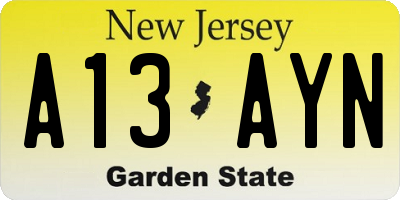 NJ license plate A13AYN
