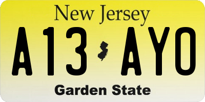NJ license plate A13AYO
