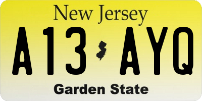 NJ license plate A13AYQ