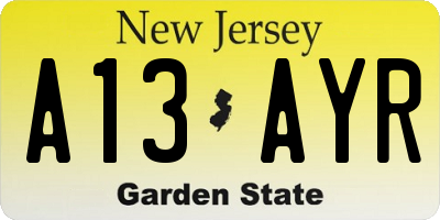 NJ license plate A13AYR