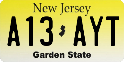 NJ license plate A13AYT