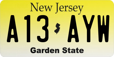 NJ license plate A13AYW