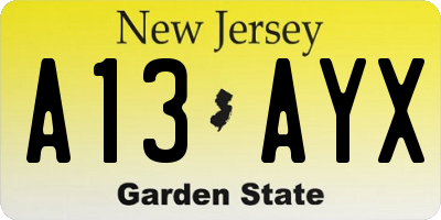 NJ license plate A13AYX