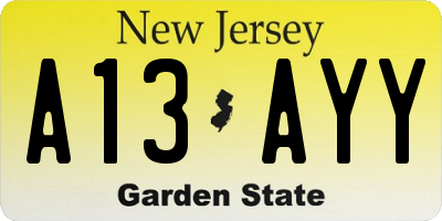 NJ license plate A13AYY