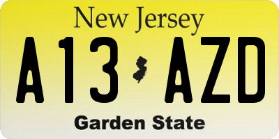 NJ license plate A13AZD