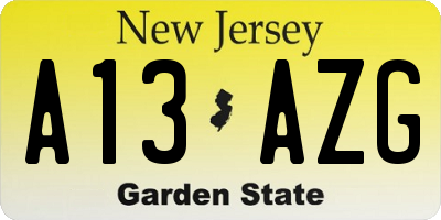 NJ license plate A13AZG