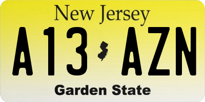 NJ license plate A13AZN