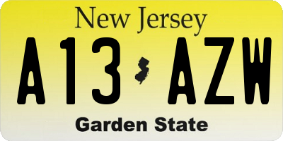 NJ license plate A13AZW