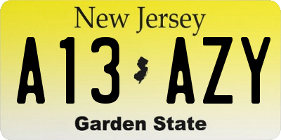 NJ license plate A13AZY