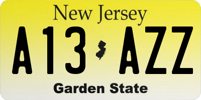 NJ license plate A13AZZ