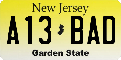 NJ license plate A13BAD