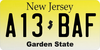 NJ license plate A13BAF