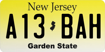 NJ license plate A13BAH
