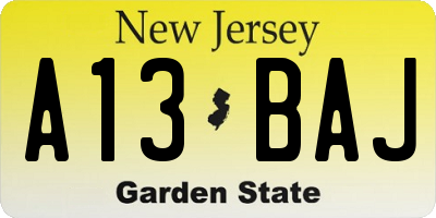 NJ license plate A13BAJ