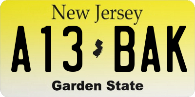 NJ license plate A13BAK