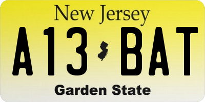 NJ license plate A13BAT