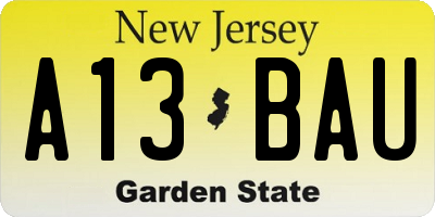 NJ license plate A13BAU