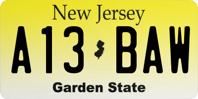 NJ license plate A13BAW