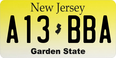 NJ license plate A13BBA