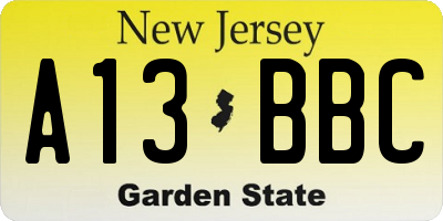 NJ license plate A13BBC