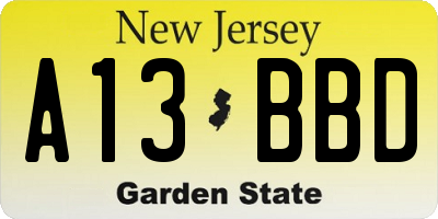 NJ license plate A13BBD