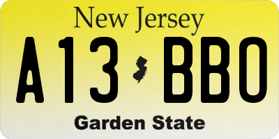 NJ license plate A13BBO