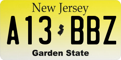 NJ license plate A13BBZ