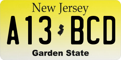 NJ license plate A13BCD