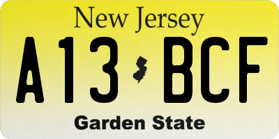 NJ license plate A13BCF