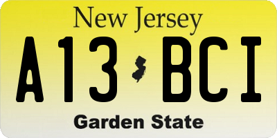 NJ license plate A13BCI