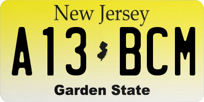 NJ license plate A13BCM