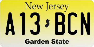 NJ license plate A13BCN